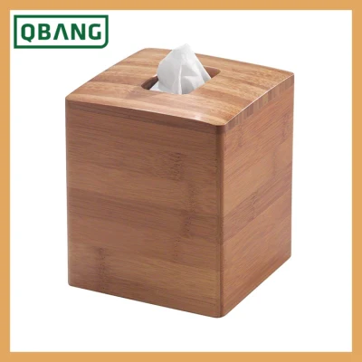 Caja de pañuelos de coche de bambú de forma cuadrada, contenedor de pañuelos con soporte de papel para venta caliente